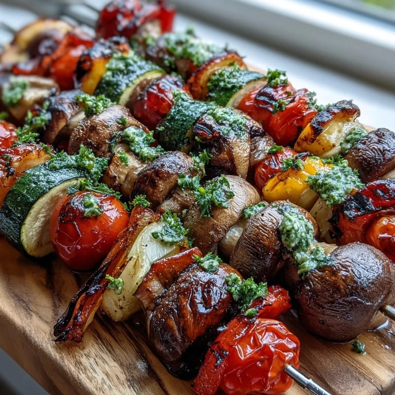 Summer grilled veggie skewers sizzling on the barbecue, featuring tender vegetables coated in olive oil and seasoned to perfection.  