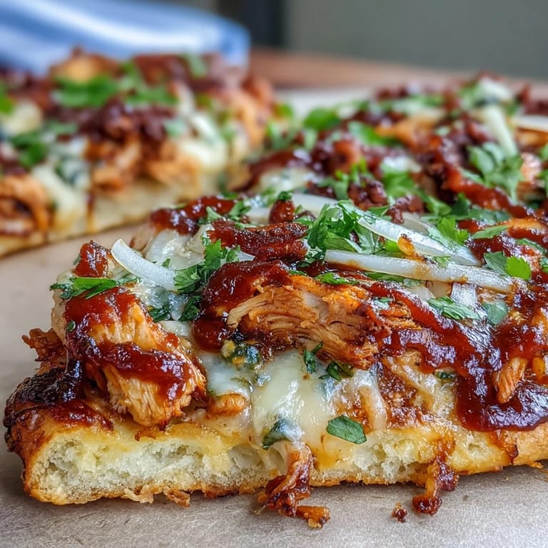 Grilled BBQ chicken flatbread pizza topped with gooey cheese, colorful vegetables, and a sprinkle of jalapeño for a spicy kick.  