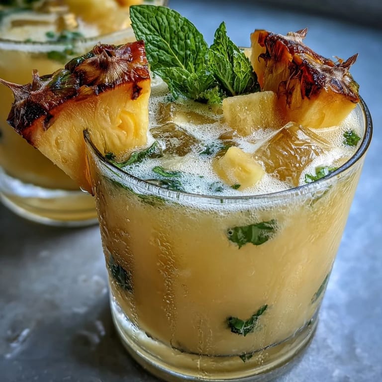 Vibrant pineapple coconut agua fresca with frosty ice cubes, garnished with fresh mint and citrus slices for a tropical twist.