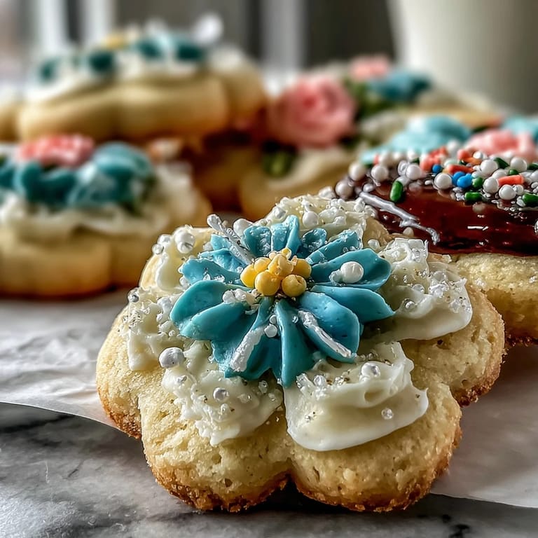 Charming flower-shaped cookies with intricate royal icing designs, offering a sweet and festive spring treat.