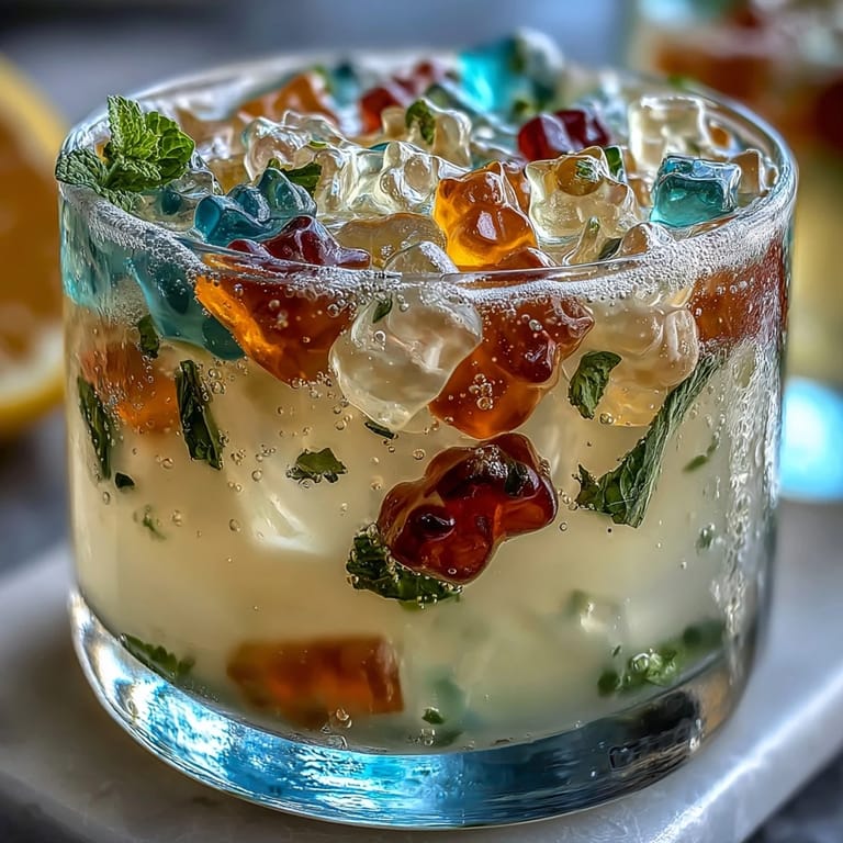 Refreshing Gummy Bear Lemonade Jelly Cups perfect for chilling, garnished with mint.