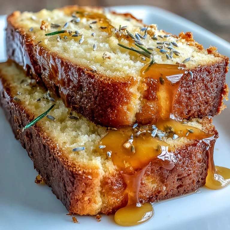 Enjoy this delightful lemon lavender loaf cake with a fragrant, citrusy honey topping.