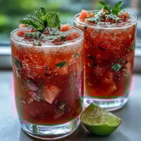 Watermelon Lime Sparkling Punch in a glass pitcher, garnished with fresh mint and lime slices, ready to serve at a spring party.