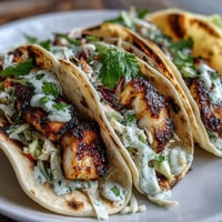 Fresh coconut lime grilled fish tacos with zesty marinade, crunchy slaw, and tangy crema on warm tortillas, perfect for summer dining.
